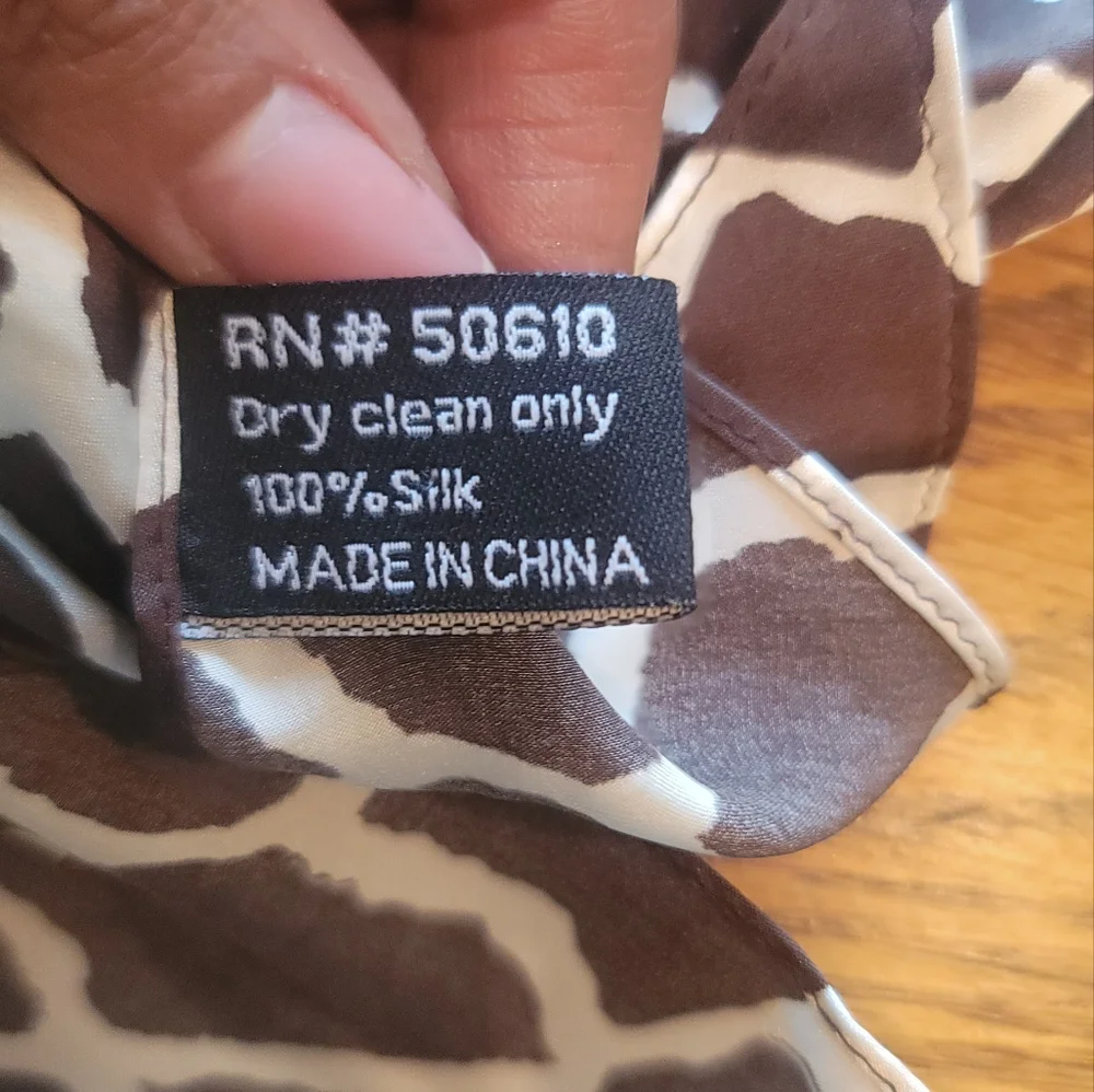 Animal Print Satin Scarf - Brown & Cream